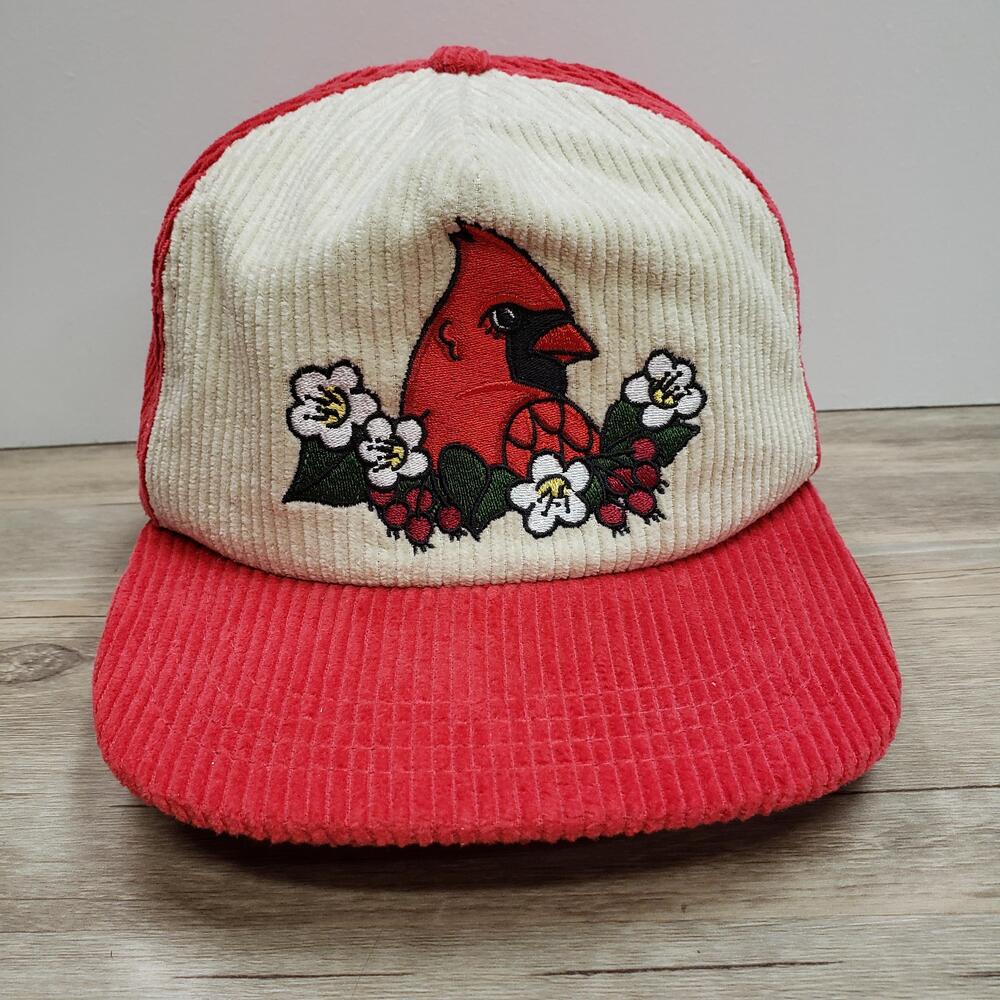 Stuntin Cardinal Bird Hat Cap Snapback Mens One Size Red Corduroy Embroidered